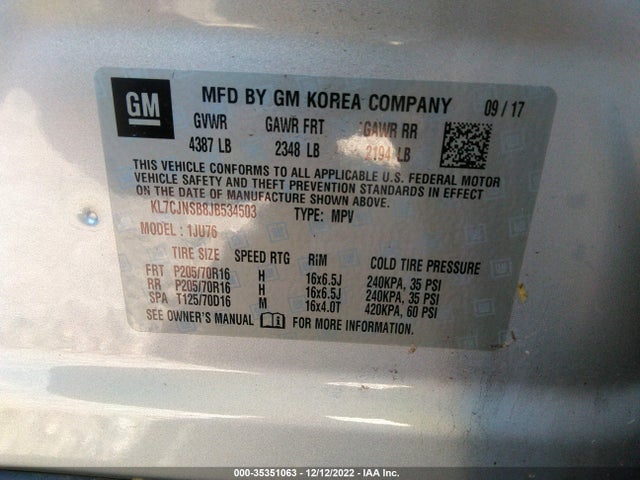 2018 Chevrolet Trax, VIN: KL7CJNSB8JB534503