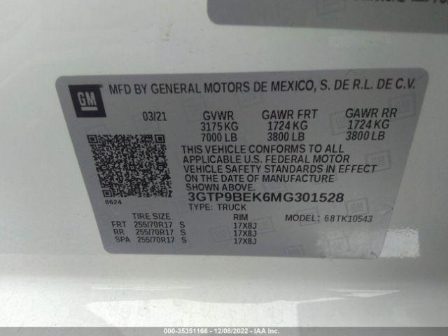3GTP9BEK6MG301528 GMC Sierra 1500 Sle