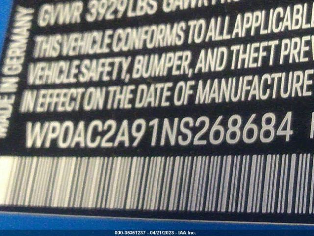 WP0AC2A91NS268684 Porsche 911 GT3