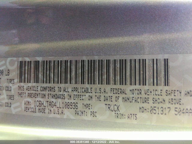 2020 Jeep Gladiator, VIN: 1C6HJTAG4LL108936