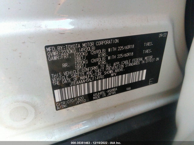 2022 Toyota Venza, VIN: JTEAAAAH5NJ114990