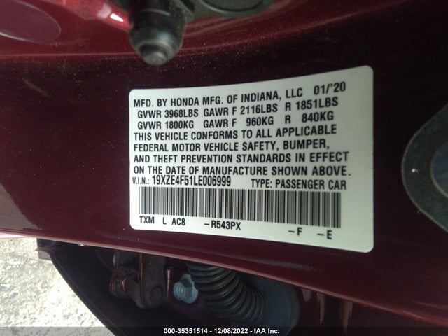 Honda INSIGHT EX 2020 19XZE4F51LE006999 Image 9
