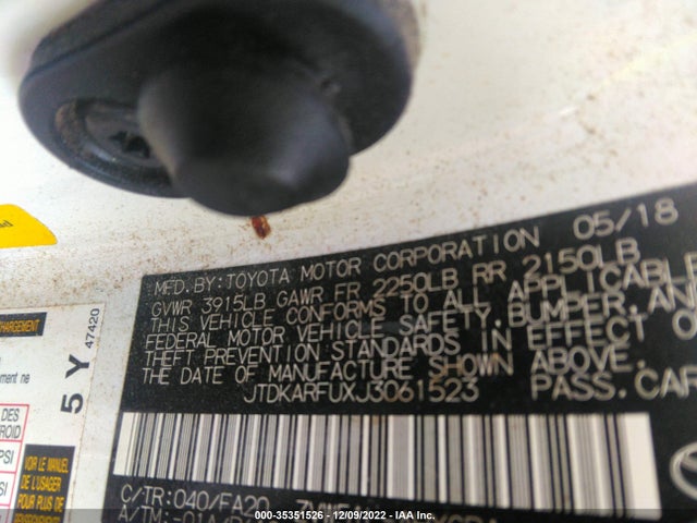 JTDKARFUXJ3061523 Toyota Prius Three