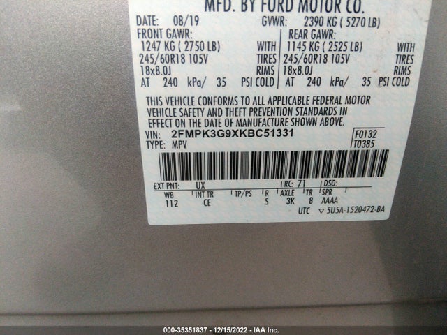 2019 Ford Edge, VIN: 2FMPK3G9XKBC51331