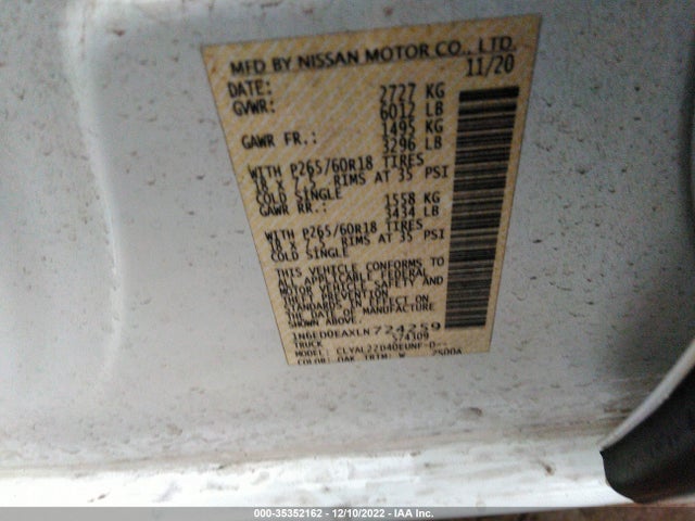 2020 Nissan Frontier, VIN: 1N6ED0EAXLN724259