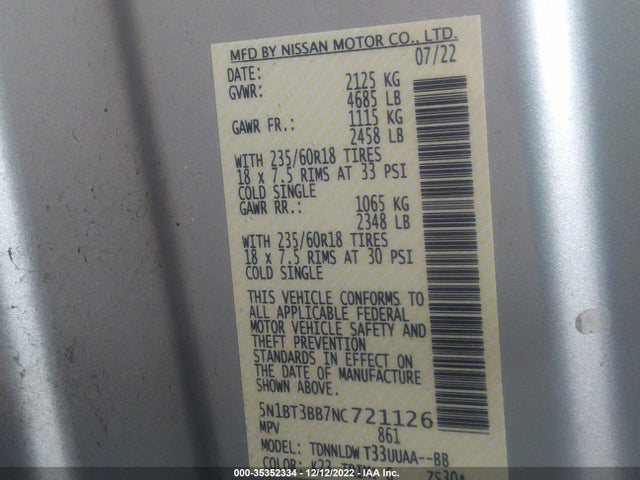 2022 Nissan Rogue, VIN: 5N1BT3BB7NC721126