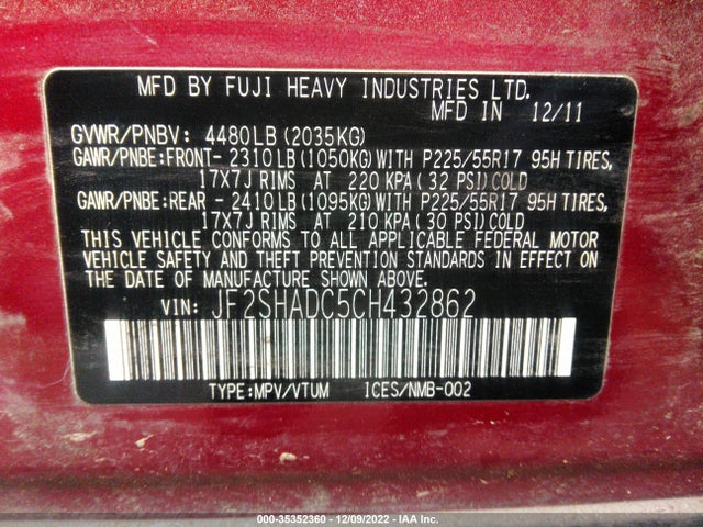 Subaru Forester 2.5x Premium 2012 JF2SHADC5CH432862 Image 11
