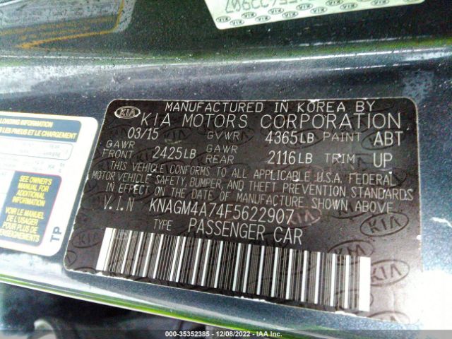 KNAGM4A74F5622907 KIA Optima Lx