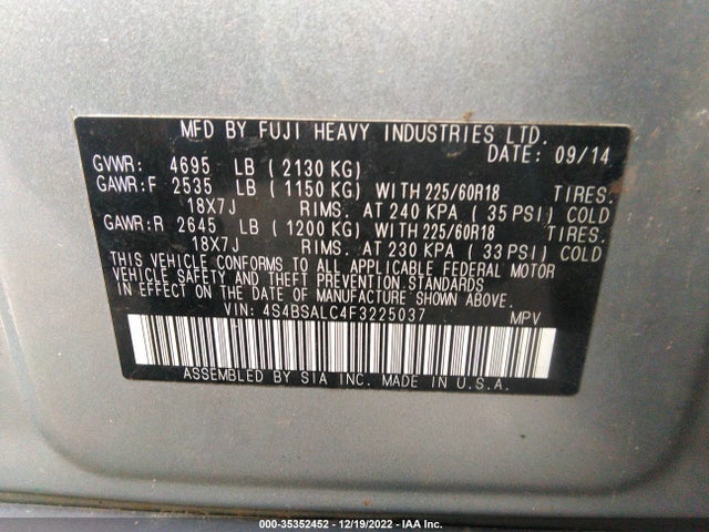 Subaru Outback 2015 4S4BSALC4F3225037 Image 10