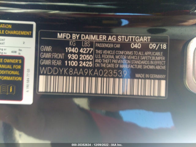 2019 Mercedes-Benz AMG GT, VIN: WDDYK8AA9KA023539