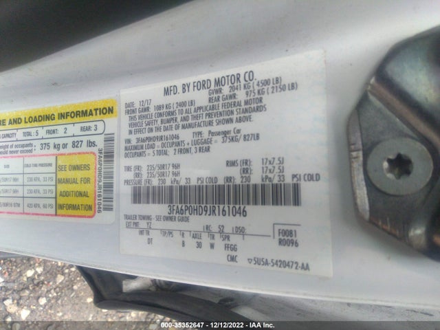 2018 Ford Fusion, VIN: 3FA6P0HD9JR161046