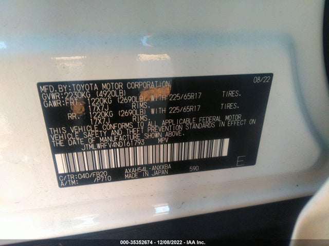 2022 Toyota RAV4, VIN: JTMLWRFV4ND161793