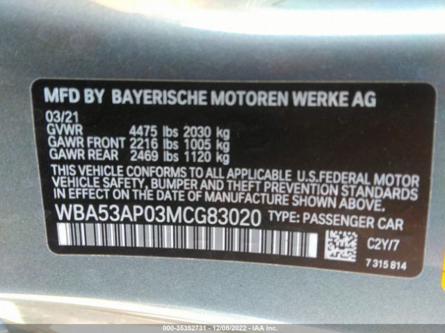 WBA53AP03MCG83020 BMW 4 Series 430i