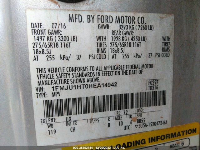 2017 FORD EXPEDITION XLT/KING RANCH VIN: 1FMJU1HT0HEA14942