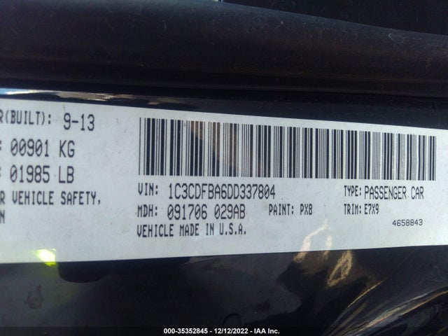 2013 DODGE DART SXT VIN: 1C3CDFBA6DD337804