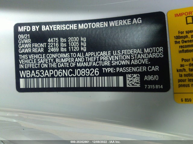 BMW 4 Series 430i 2022 аукцион фото