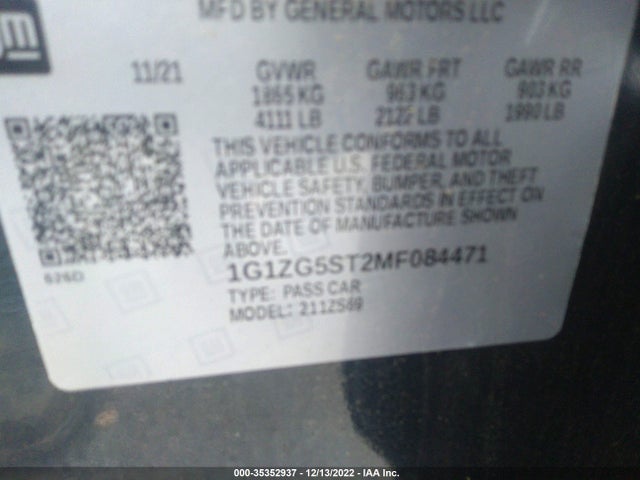 Chevrolet MALIBU RS 2021 1G1ZG5ST2MF084471 Image 9