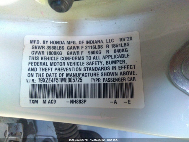2021 Honda Insight, VIN: 19XZE4F51ME005725