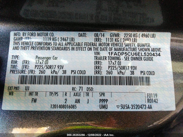 2014 FORD C-MAX ENERGI SEL VIN: 1FADP5CU6EL520434