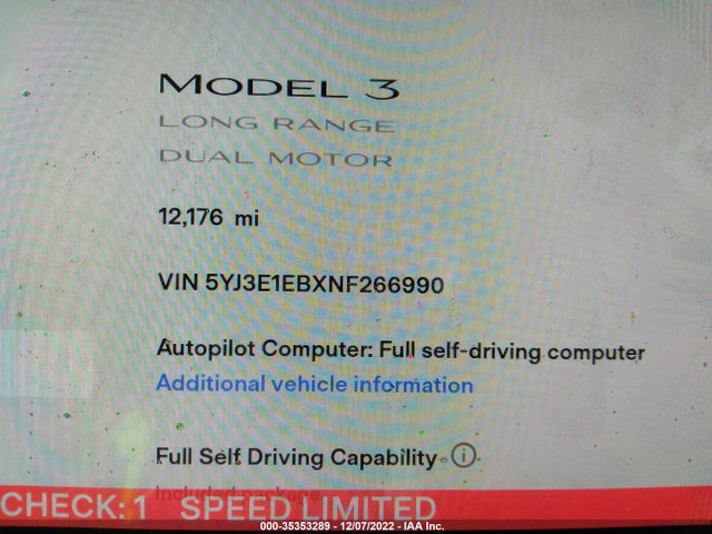 Tesla Model 3 Long Range 2022 5YJ3E1EBXNF266990 Image 8