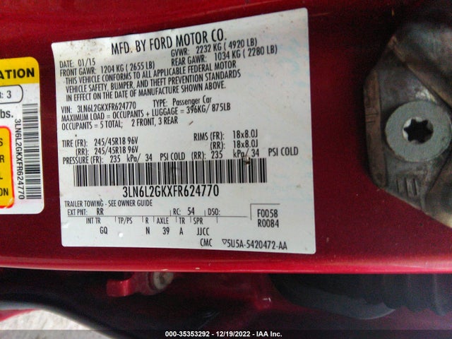 Lincoln MKZ 2015 3LN6L2GKXFR624770 Image 10