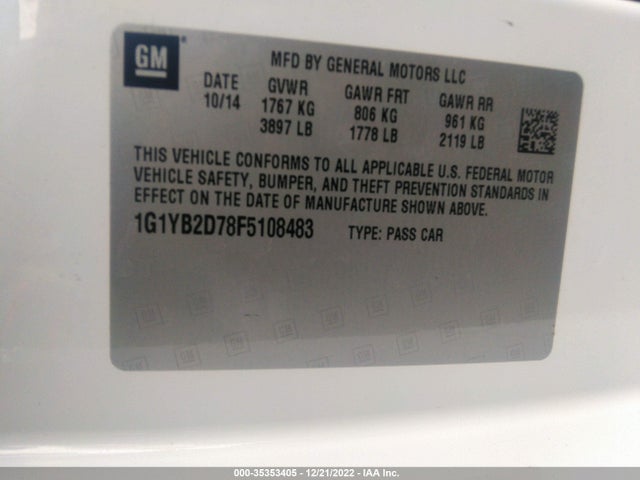 Chevrolet Corvette 1lt 2015 1G1YB2D78F5108483 Image 9