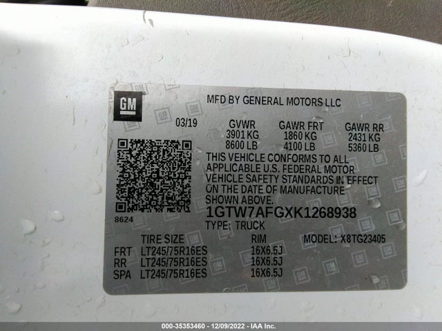 GMC SAVANA CARGO VAN 2019 1GTW7AFGXK1268938 Image 9