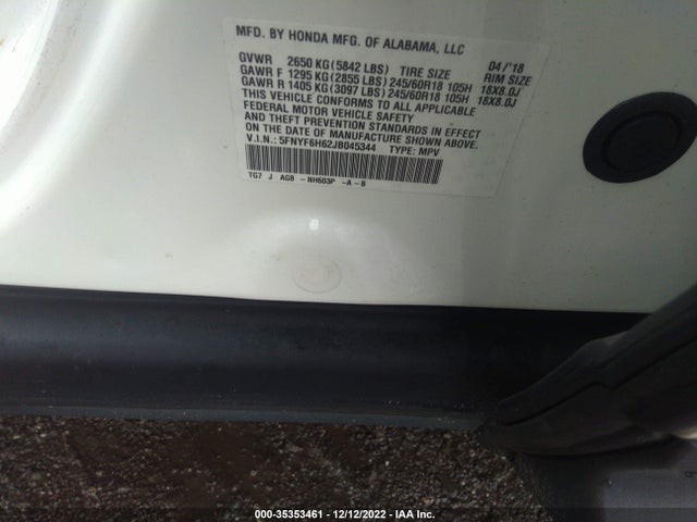 2018 Honda Pilot, VIN: 5FNYF6H62JB045344