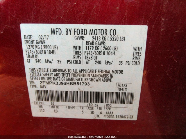 2017 Ford Edge, VIN: 2FMPK3J96HBB51793