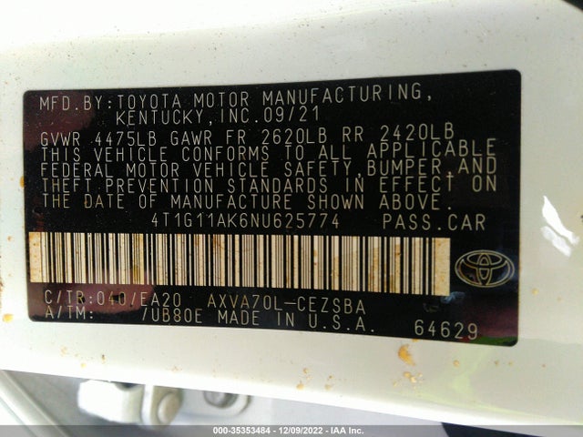Toyota CAMRY SE 2022 4T1G11AK6NU625774 Image 11