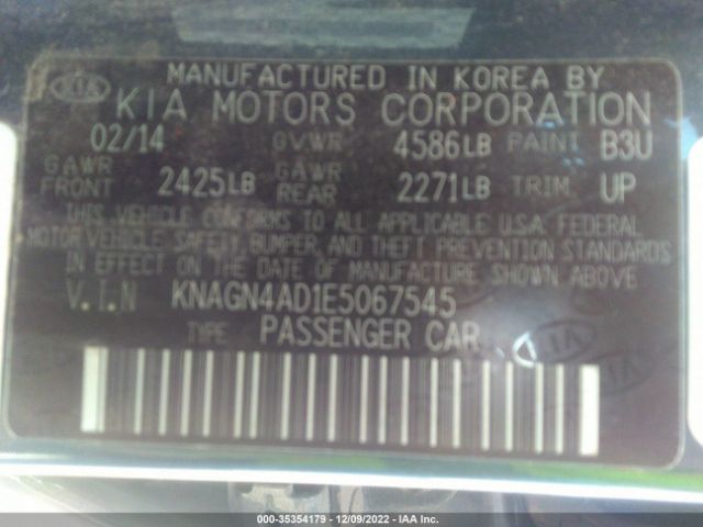 KNAGN4AD1E5067545 KIA Optima Hybrid Ex