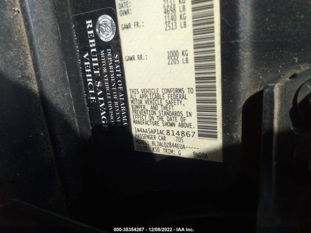 2010 NISSAN MAXIMA 3.5 S VIN: 1N4AA5AP1AC814867
