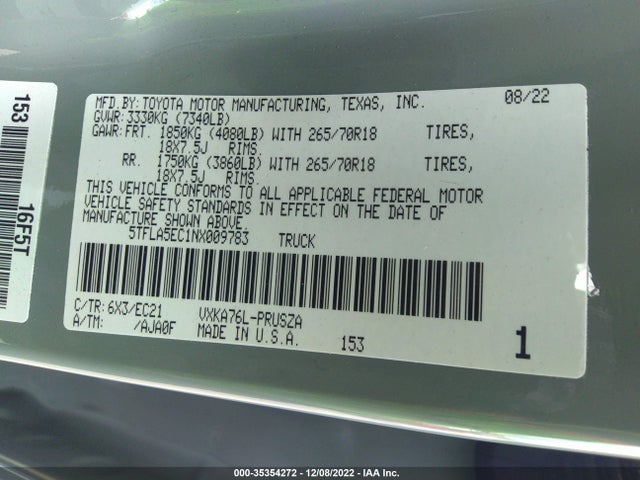 2022 Toyota Tundra, VIN: 5TFLA5EC1NX009783