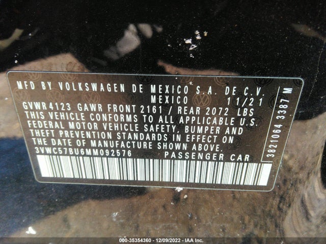 2021 VOLKSWAGEN JETTA S/SE/R-LINE VIN: 3VWC57BU6MM092576
