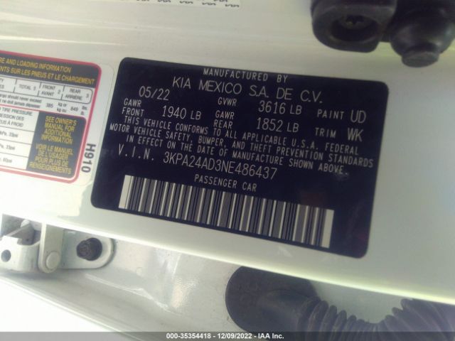 3KPA24AD3NE486437 KIA RIO LX