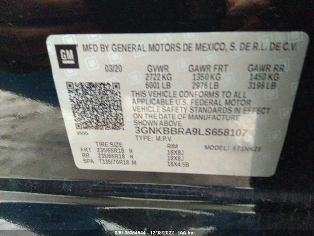 2020 Chevrolet Blazer, VIN: 3GNKBBRA9LS658107