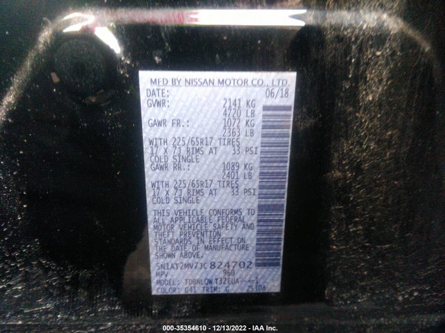2018 NISSAN ROGUE SV VIN: 5N1AT2MV7JC824702