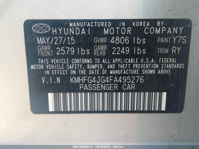 Hyundai Azera 2015 KMHFG4JG4FA495276 Image 9