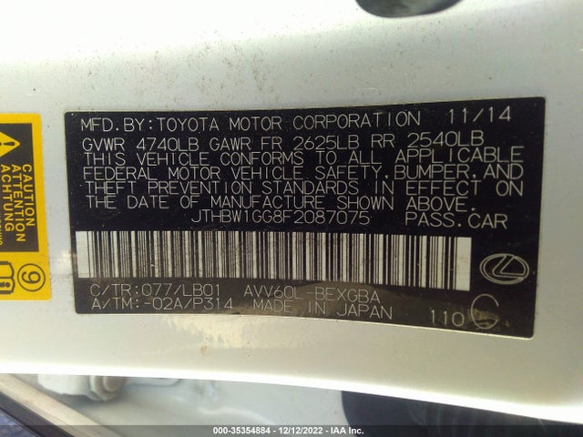 2015 Lexus ES, VIN: JTHBW1GG8F2087075
