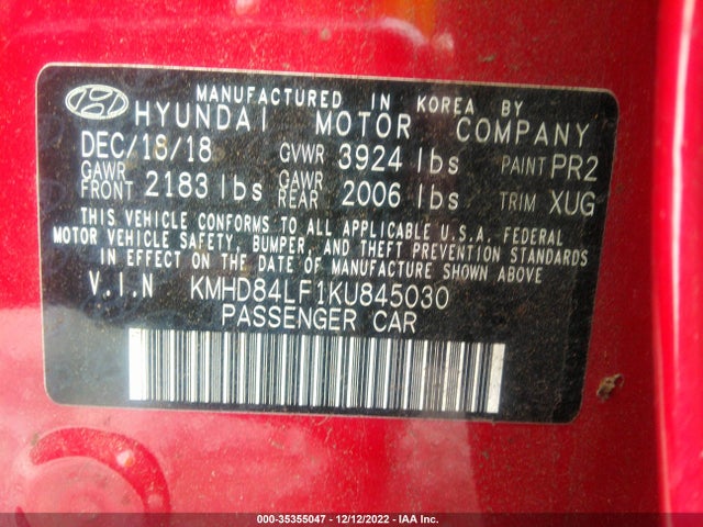 Hyundai ELANTRA SEL 2019 KMHD84LF1KU845030 Image 25