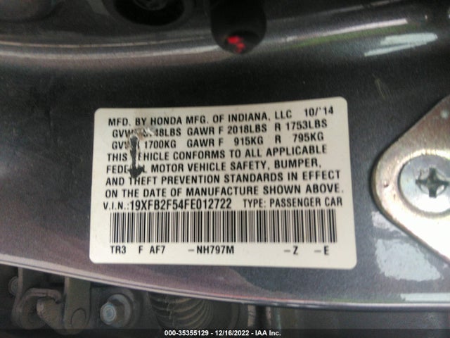Honda Civic Sedan Lx 2015 19XFB2F54FE012722 Image 9