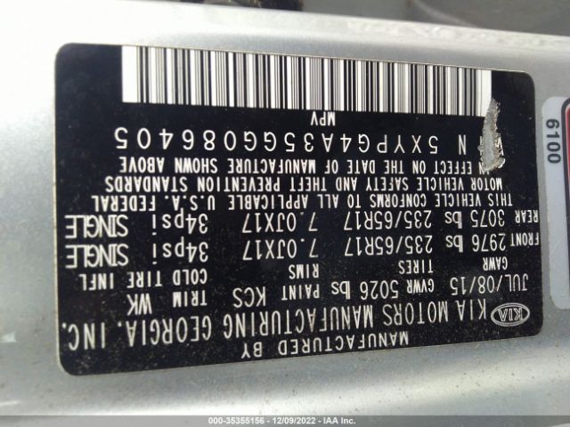 5XYPG4A35GG086405 KIA SORENTO LX