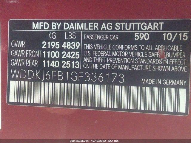 2016 Mercedes-Benz E-Class, VIN: WDDKJ6FB1GF336173