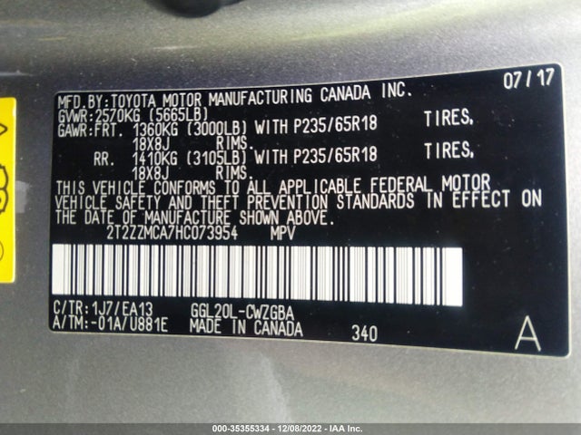 2017 Lexus RX, VIN: 2T2ZZMCA7HC073954