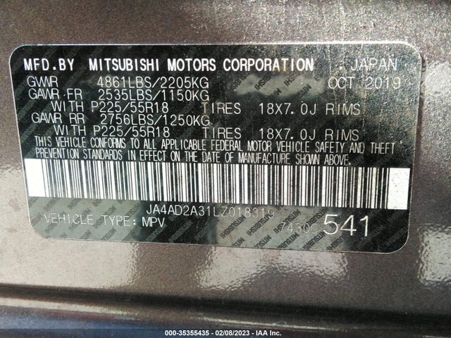 JA4AD2A31LZ018319 Mitsubishi Outlander Es