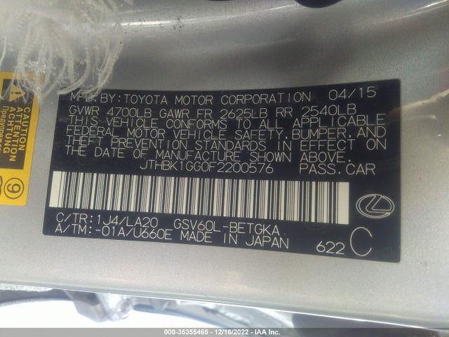 JTHBK1GG0F2200576 Lexus ES 350