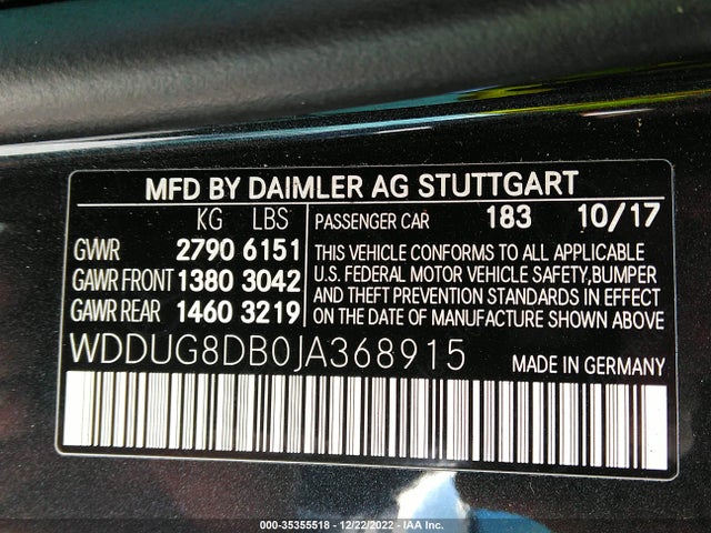 2018 Mercedes-Benz S-Class, VIN: WDDUG8DB0JA368915