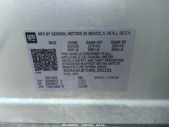 Chevrolet EQUINOX LT 2022 3GNAXUEV4NL251181 Image 9