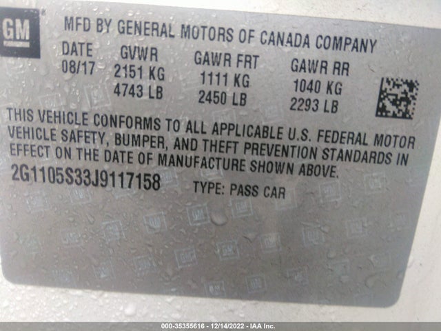 2018 Chevrolet Impala, VIN: 2G1105S33J9117158
