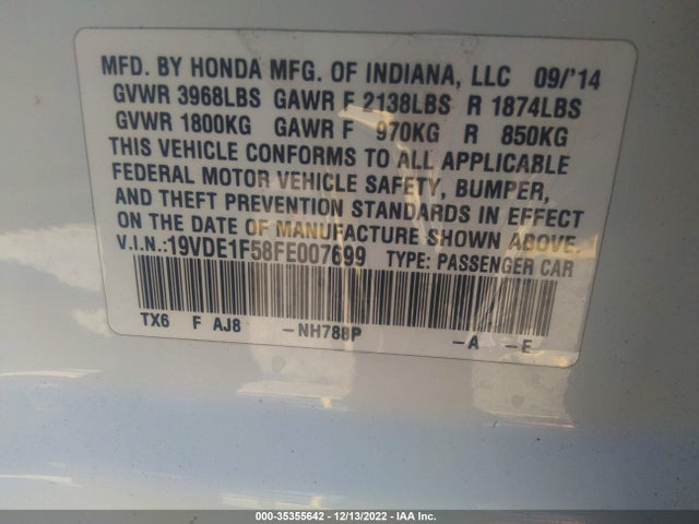 2015 Acura ILX, VIN: 19VDE1F58FE007699